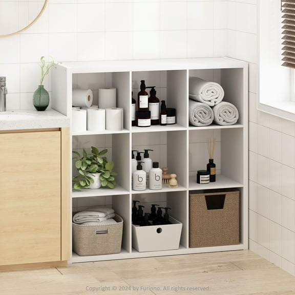 Furinno Cubic Open Back Multipurpose Clothing & Closet Storage Organizer Shelf, 9-Cube, White