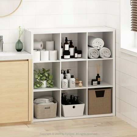 Furinno Cubic Open Back Multipurpose Clothing & Closet Storage Organizer Shelf, 9-Cube, White