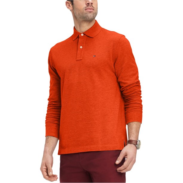 Polo de Rugby Tommy Hilfiger para hombre Manga larga color naranja grande