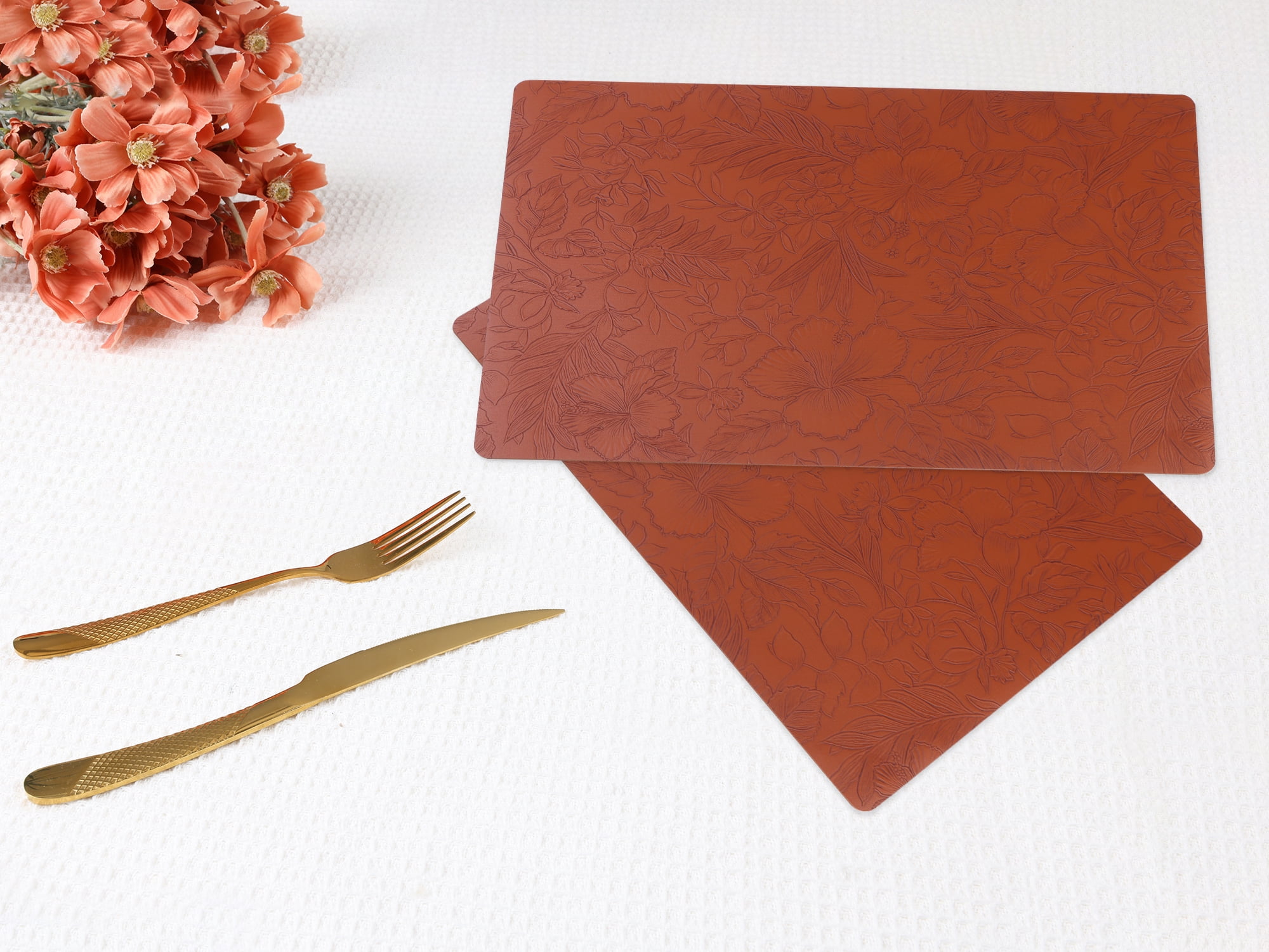Unique Bargains Set of 6 Faux Leather Placemats for Kitchen Dining Table Decor Brown