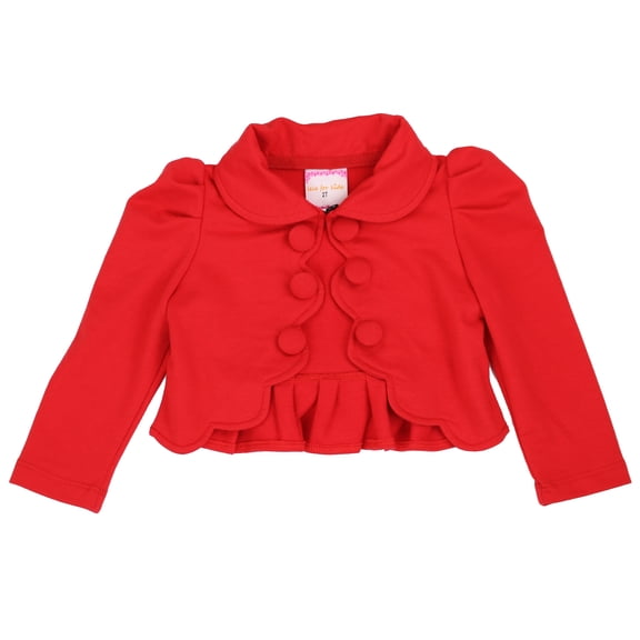 Toddlers and Girls French Terry Knit Zuri Scalloped Trim Crop-Jacket in Retro Red 2T