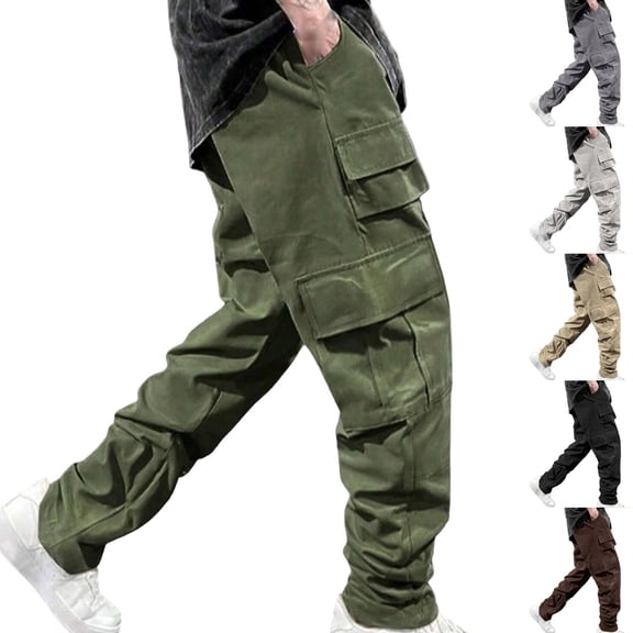 lcziwo Propper Pants Men Work Solid Color Pants Multiple Pockets Travel Relaxed Fit Trousers Dark Gray L