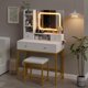 thumbnail image 4 of Negra vanity escritorio con mirror: 3 adjustable lighting modes, makeup vanity con estación de carga, 4 cajones, 2 abiertos estantes para dormitorio o makeup studio, 4 of 5