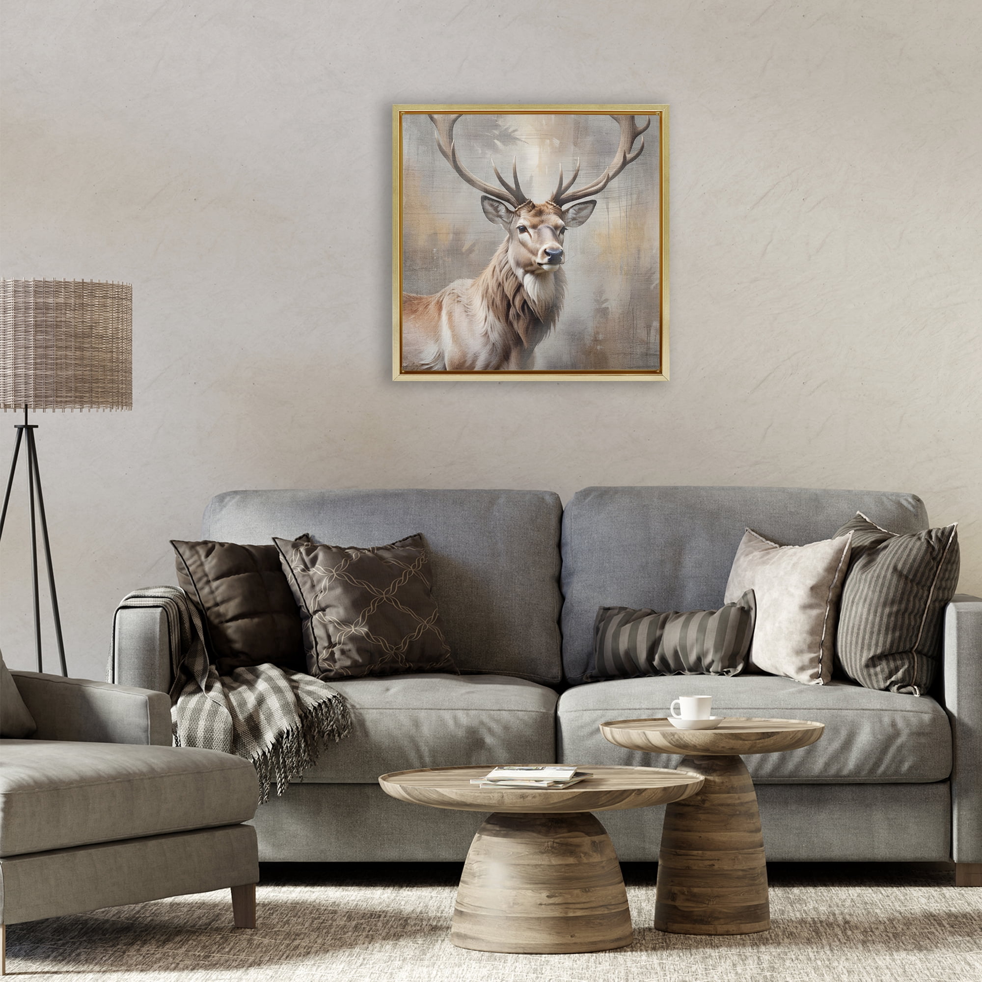 Stupell Industries Rustic Stag with Majestic Glance Gold Framed Floater Canvas Wall Art, design by Susan Arnot