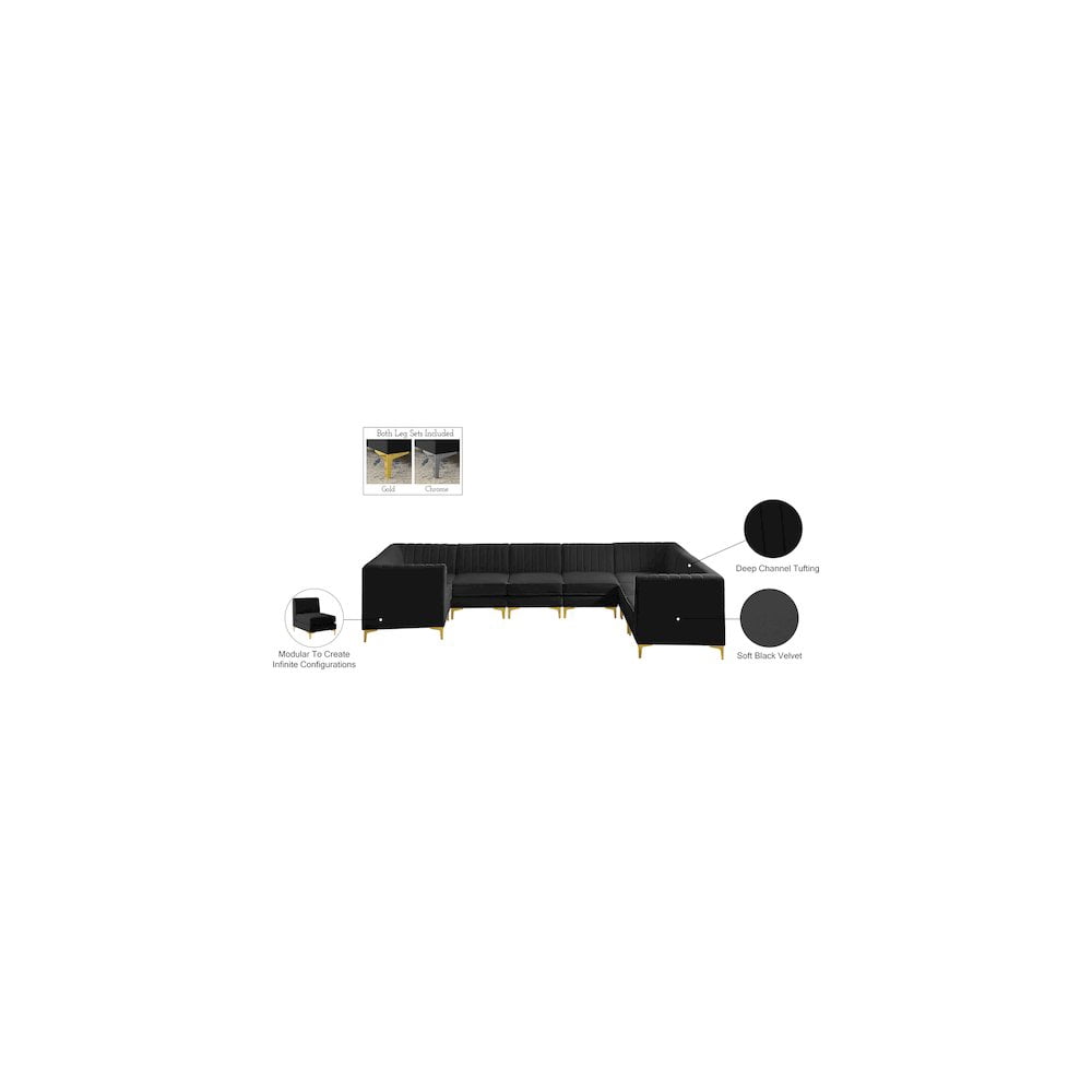 Meridian Furniture Alina Black Velvet Modular Sectional