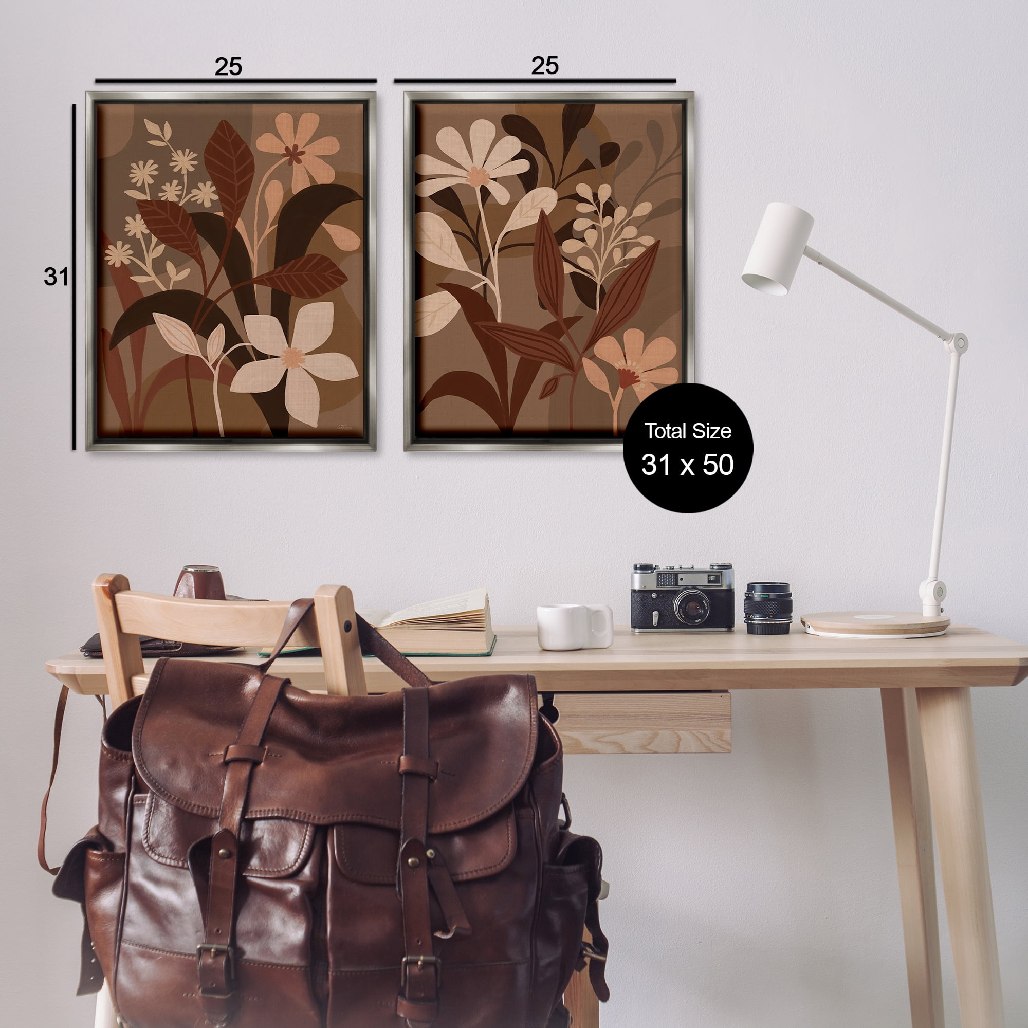 Stupell Industries Modern Boho Flower Bundle Floral & Botanical Painting Gray Floater Framed Canvas Art Print Wall Art, 31 x 25, Set of 2