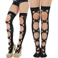 thumbnail image 3 of ToBeInStyle Women's Opaque Net Cutout Thigh Highs w/ Butterfly Applique - Black - One Size, 3 of 7