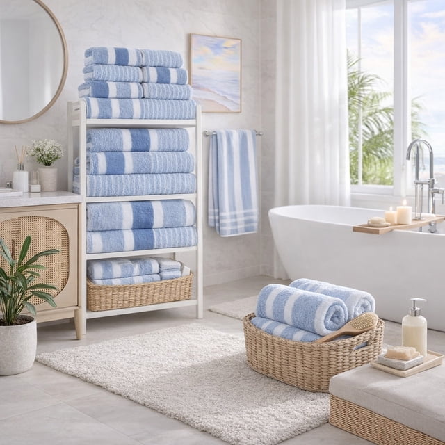 BAOPAI Velvet Bath Towel Set 8 Piece Absorbent Stripe Towels for Soft Quick Drying Bathroom Essentials