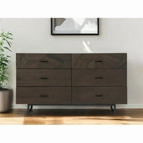 HomeRoots 518614 60 in. Dark Brown Solid Wood Six Drawer Double Dresser
