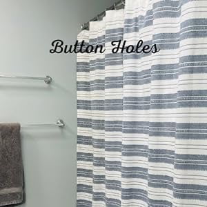 Serafina Home Nautical Striped Blue and White Fabric Shower Curtain: Chambray Cotton Luxury Hotel Detailed Eyelet Decorative Weave for Bathroom 72" x 72" (Denim Navy)