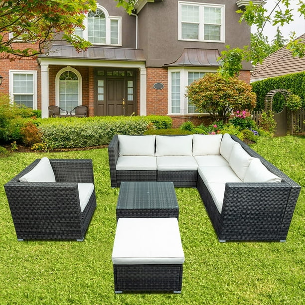 8 Pieces Patio Pe Rattan Sofa Chair Set Outdoor Sectional Seating