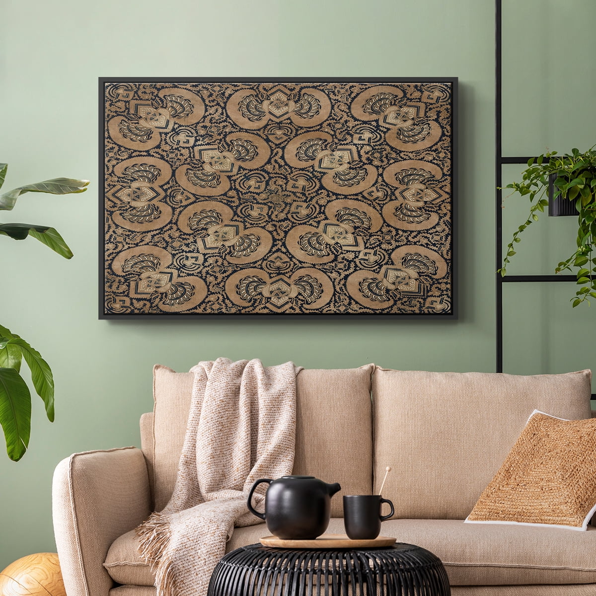 Vintage Abstract Print-III Framed in Black Wood Gallery Wrapped Canvas 25 in. x 37 in.