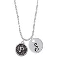 thumbnail image 1 of Delight Jewelry Silvertone Antiqued Round Seal - Initial - P - Silvertone Script Initial Disc - S - Charm Necklace, 20"+3", 1 of 4