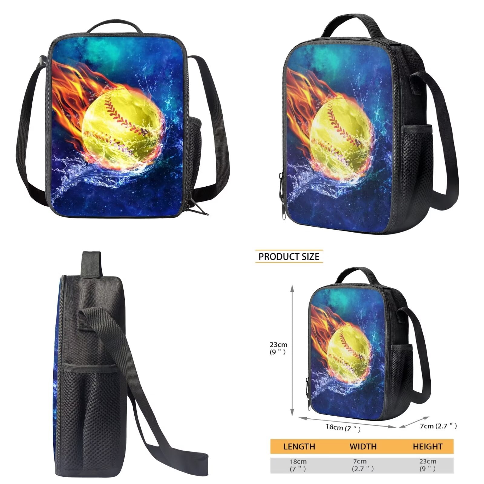 XYZCANDO Splatter Water Fire Softball Print Backpack Set for Student 17 Inch Travel Laptop Bag with Lunch Bag and Pencil Case, Rucksack Bookbag with Ergonomic Straps for Outdoor Traveling