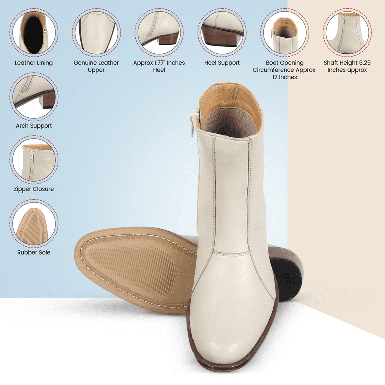 LIBERTYZENO Mens Genuine Leather Ankle Boots Side Zipper Mens Dress Boots Cream