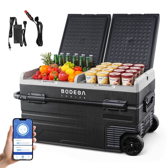 BODEGA 12V Car Refrigerator 121 Quart 115L Dual Zone Portable Freezer Cooler with WIFI App Control, -4℉ to 68℉, 12/24V DC & 100-240V AC, for Travel, Camping, RV & Outdoor Use