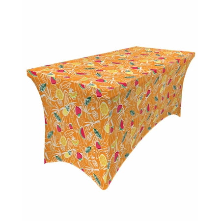 

Table Cloths for 4 foot Rectangle Tables Summer Tropical Fruits Lemons and Strawberries Orange Stretch Washable Fitted Tablecloth Protector Picnic Table Cover for Event Wedding Party Banquet