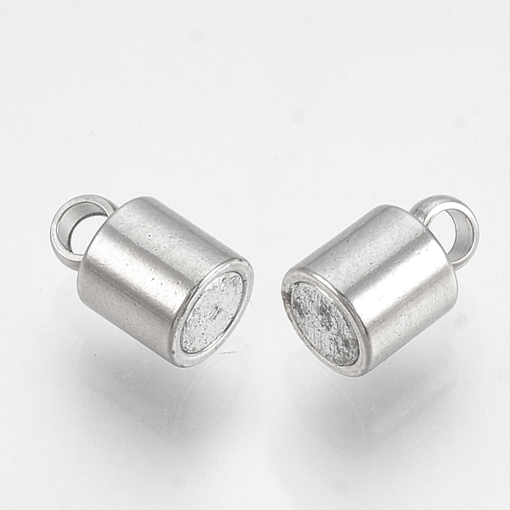 Resistant 201 Stainless Steel Magnetic Clasps with Loops Column Stainless Steel Color 13x4mm Hole: 1mm