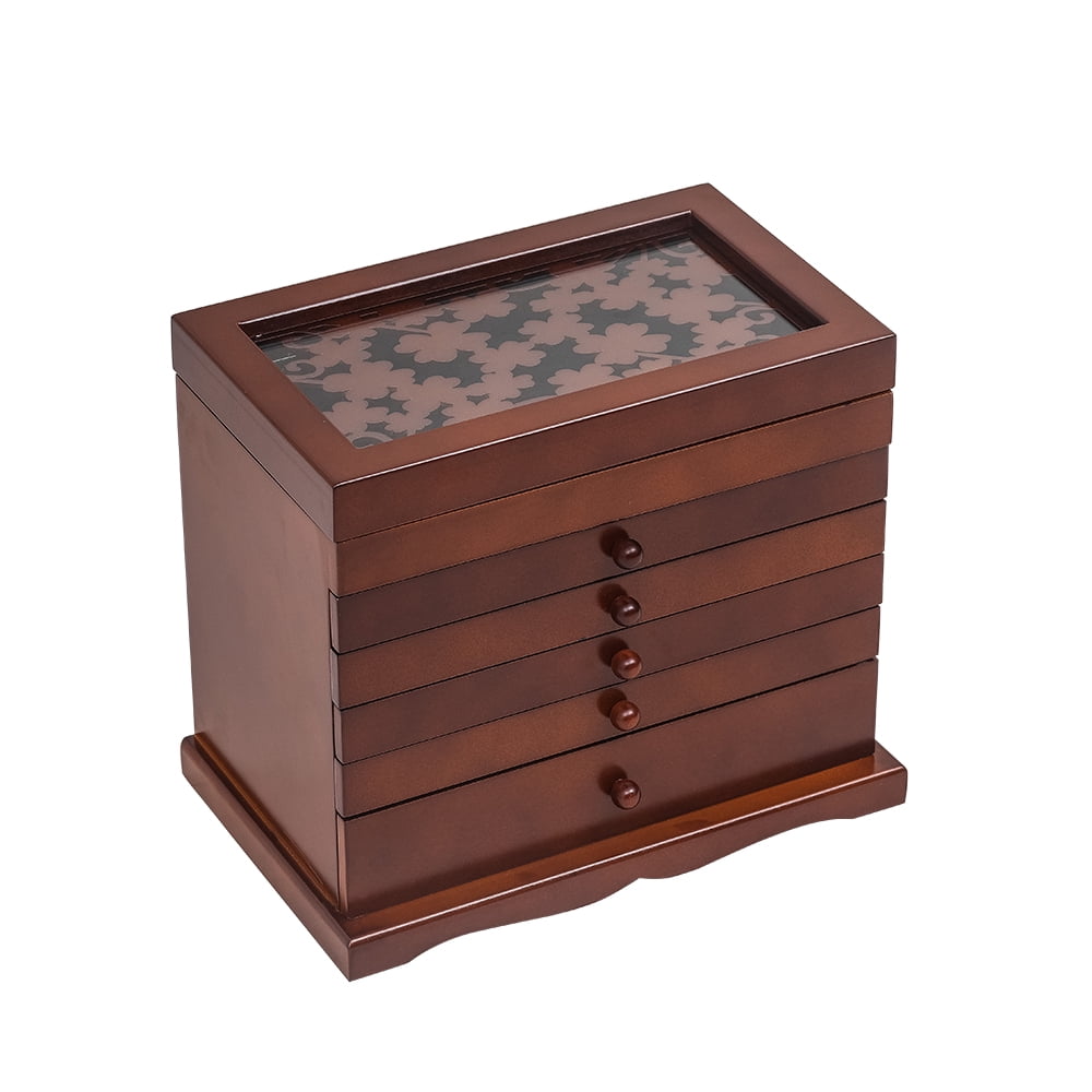 Kepooman Jewelry Organizer Small Jewelry 6 Layers Case with 5 Drawers for Women & Girls, Brown Kepooman Jewelry Organizer Small Jewelry 6 Layers Case with 5 Drawers for Women & Girls, Brown