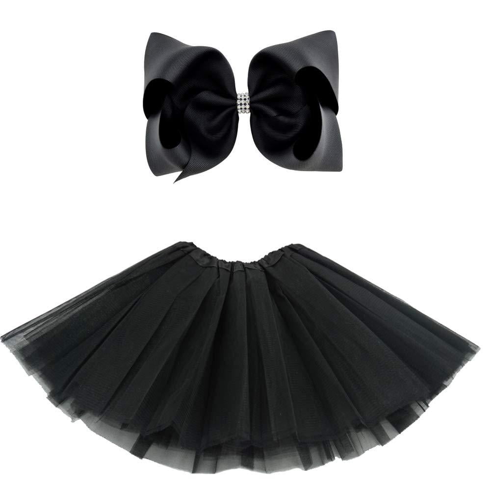 BGFKS 5 Layered Tulle Tutu Skirt for Girls with Hairbow and Hairties, Ballet Dressing Up Kid