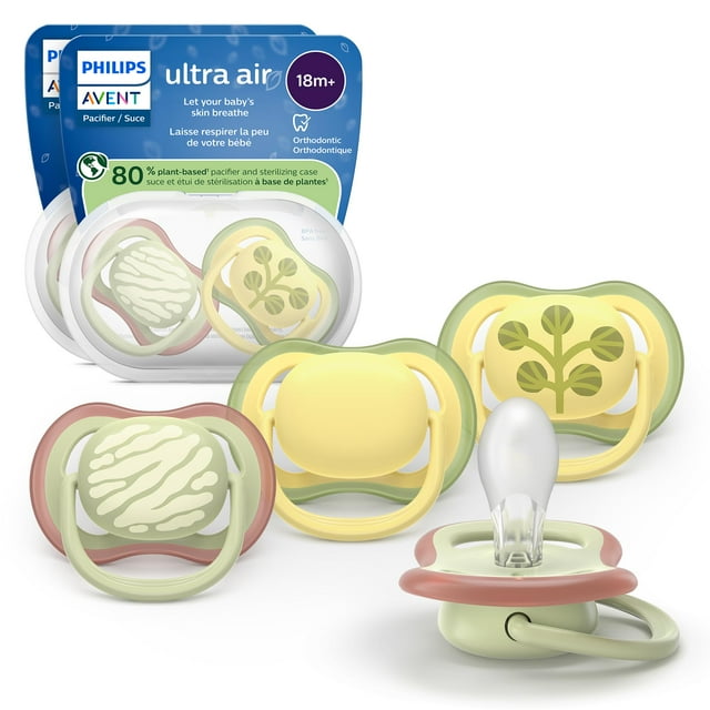 Chupetes Philips Avent Ultra Air Ortodóncicos para 18+ meses, Paquete de 4
