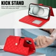 thumbnail image 3 of Case Wallet for iPhone 15, [Wristlet & Crossbody Strap] RFID Blocking 5 Card Slots Stand [Shockproof TPU Shell] PU Leather Magnetic Flip Cover Compatible with iPhone 15, Red, 3 of 9