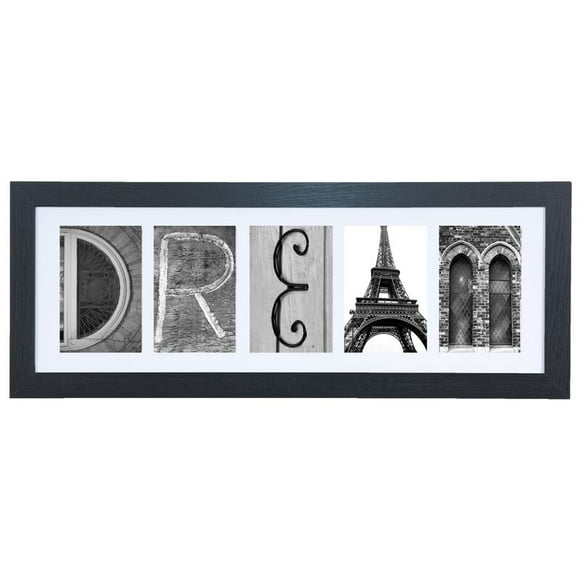 Imagine Letters 5-opening 4"X6" Whie Matted Black Photo Collage wooden Frame with word DREAM