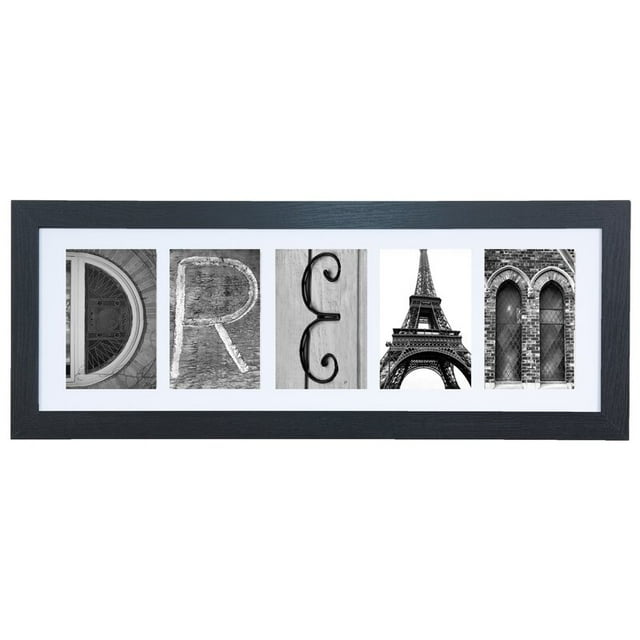 Imagine Letters Cadre en Bois Collage Photo Noir Mat Whie à 5 Ouvertures 4"X6" avec Mot Rêve