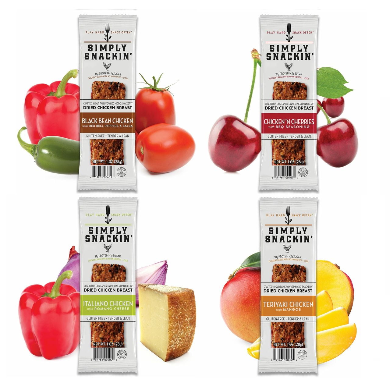 Simply Snackin' Chicken Protein Snack - Variety Pack Size: 12 pc Variety Pack (48 Strips)
