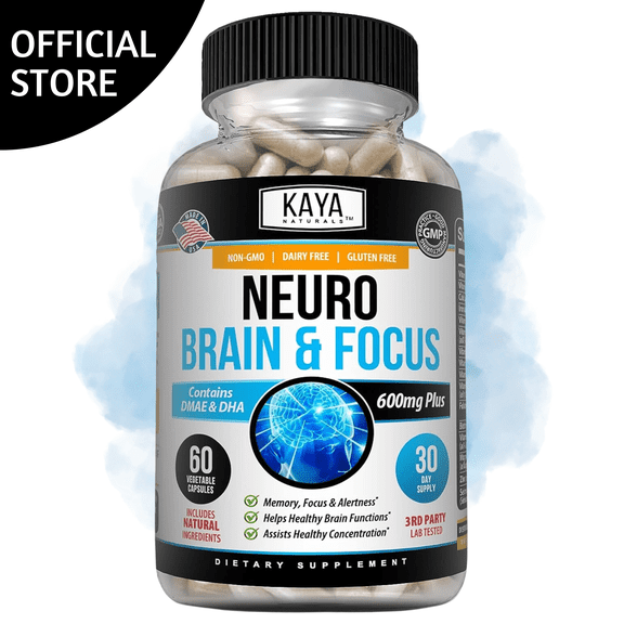 Kaya Naturals - Neuro Brain for Memory & Focus - Nootropic Energy Capsule - Nootropic Brain Support Supplement - Focus & Concentration & Learning Accuracy - Cognitive Function - 60 Count
