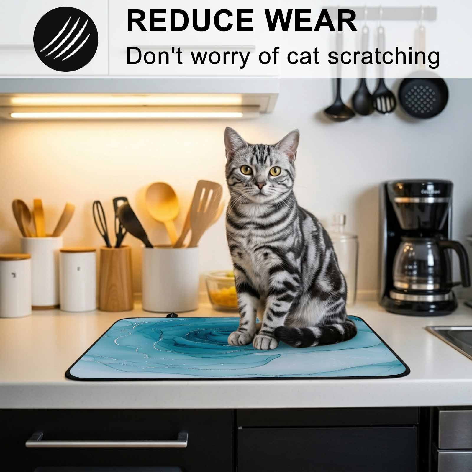 Marble Teal Blue Stove Top Cover for Electric Stove, Heat-proof & Non Slip Glass Top Stove Cover Protector, Modern Rose Floral Ink Art Silver Lines Kitchen Flat Cooktop Rubber Mat 24x21 Inches