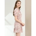 thumbnail image 4 of DARING DIVA Ruffle Floral Bow Tie Chiffon Puff Fit & Flare Dress S Pink-White, 4 of 6