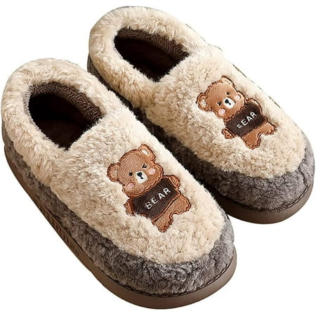 

CoCopeaunt Women Slippers Cute Bear Plush Faux Fur Bedroom Slide Anti-Slip Indoor Outdoor Shoes