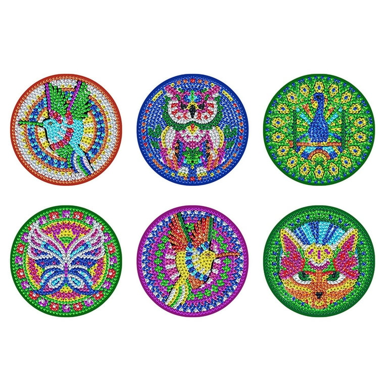 6 Pcs Diamond Painting Coasters with Holder, DIY Mandala Coasters Diamond Painting Kits for Beginners, Adults & Kids Art Craft Supplies, Size: 12