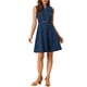 thumbnail image 1 of Vestido de camisa sin mangas de mezclilla para mujer Inspire Chic, con escote en V, cinturón, corte acampanado, talla XL, azul oscuro, 1 of 6