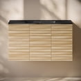 thumbnail image 6 of Cascade 36" Wall-Mounted Bathroom Vanity in Natural Oak with Black 3-Hole Widespread Sink Top, 6 of 6