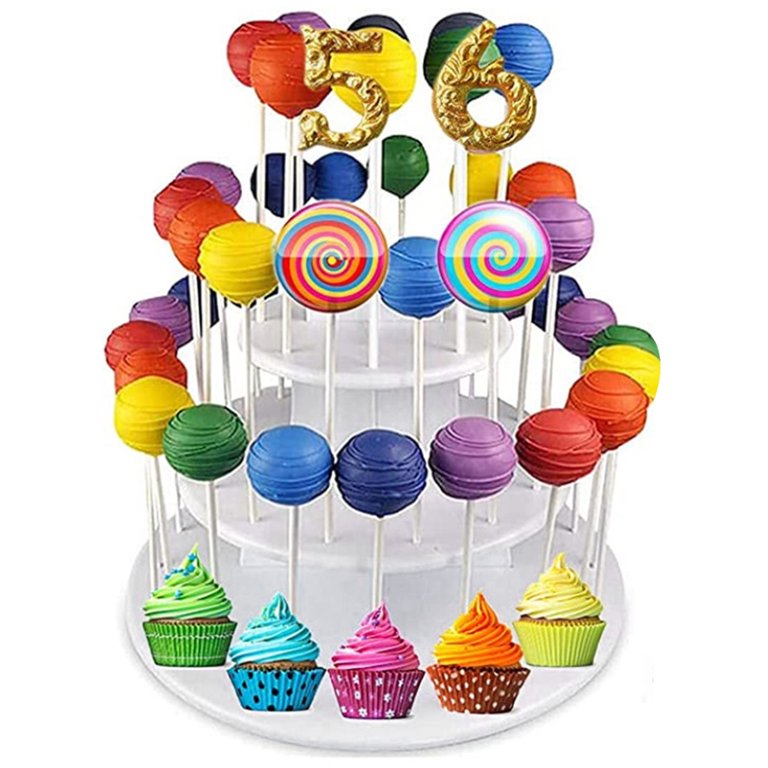 Relaxing Garden Wood Cake Pop Stand /w 300 Pcs Cake Pop Sticks and Wrappers  - 48 Holes Cake Pop Holder Stand for Dessert Table- Lollipop Holder for
