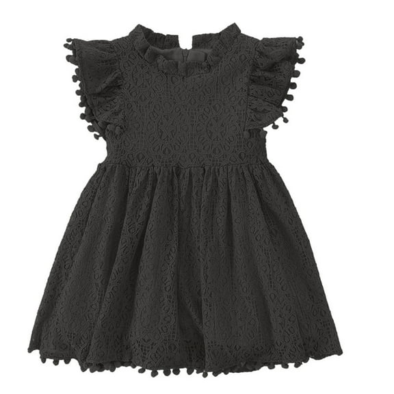 Spazoro Toddler Girls Dresses, Round Neck Fashion Short Sleeve Solid Color Princess Dress for Child Girls Black Size 3 years