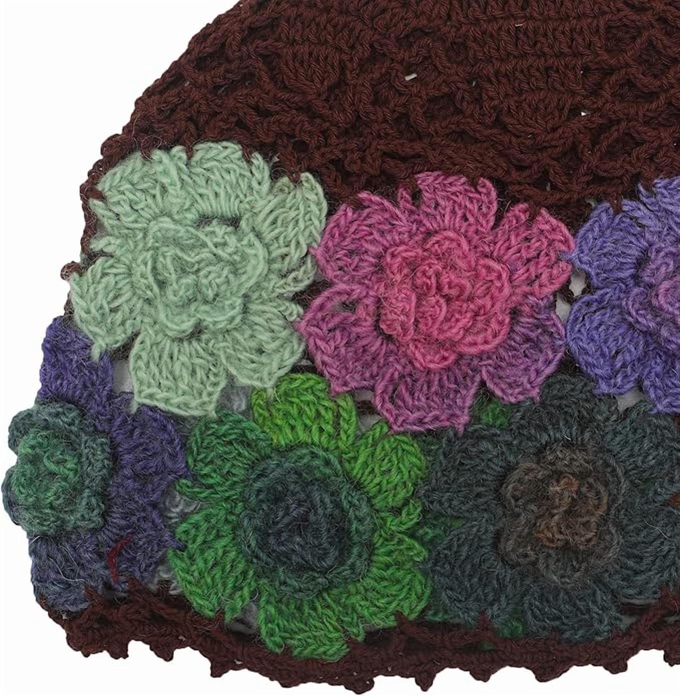 5459 Women Crochet Beanie Hat Handmade Girls Cotton Knit Cutout Floral Skull Vorkoi Crochet Slouchy Beanie Hat, Lightweight Cotton Knit  main image 2