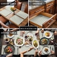 thumbnail image 3 of Placemats for Dinning Table Set of 8, Boho Sage Green Stripe Abstract Geometric White Minimalist Burlap Kitchen Place Mats Waterproof Cloth Table Mats, Indoor Outdoor Placemats Dinner Decor, 3 of 8
