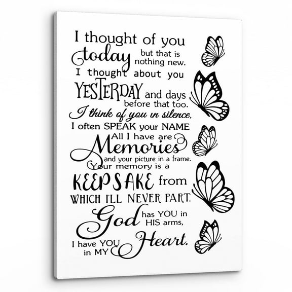 I Thought Of You Today But That Is Nothing New Butterfly Wall Art,Romantic Love Saying Wedding Memorial Print Framed Canvas Painting Artwork Home Bedroom Living Room Office Decor