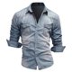 thumbnail image 1 of 2021 hombres Denim manga larga Beefy botón básico sólido blusa camiseta Top Pompotops oipoqjl13381, 1 of 3