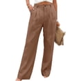 thumbnail image 2 of Nestiefly Women's Wide Leg Linen Pants Casual High Waisted Slacks Straight Dressy Pants Palazzo Trousers with Pockets Camel M, 2 of 6