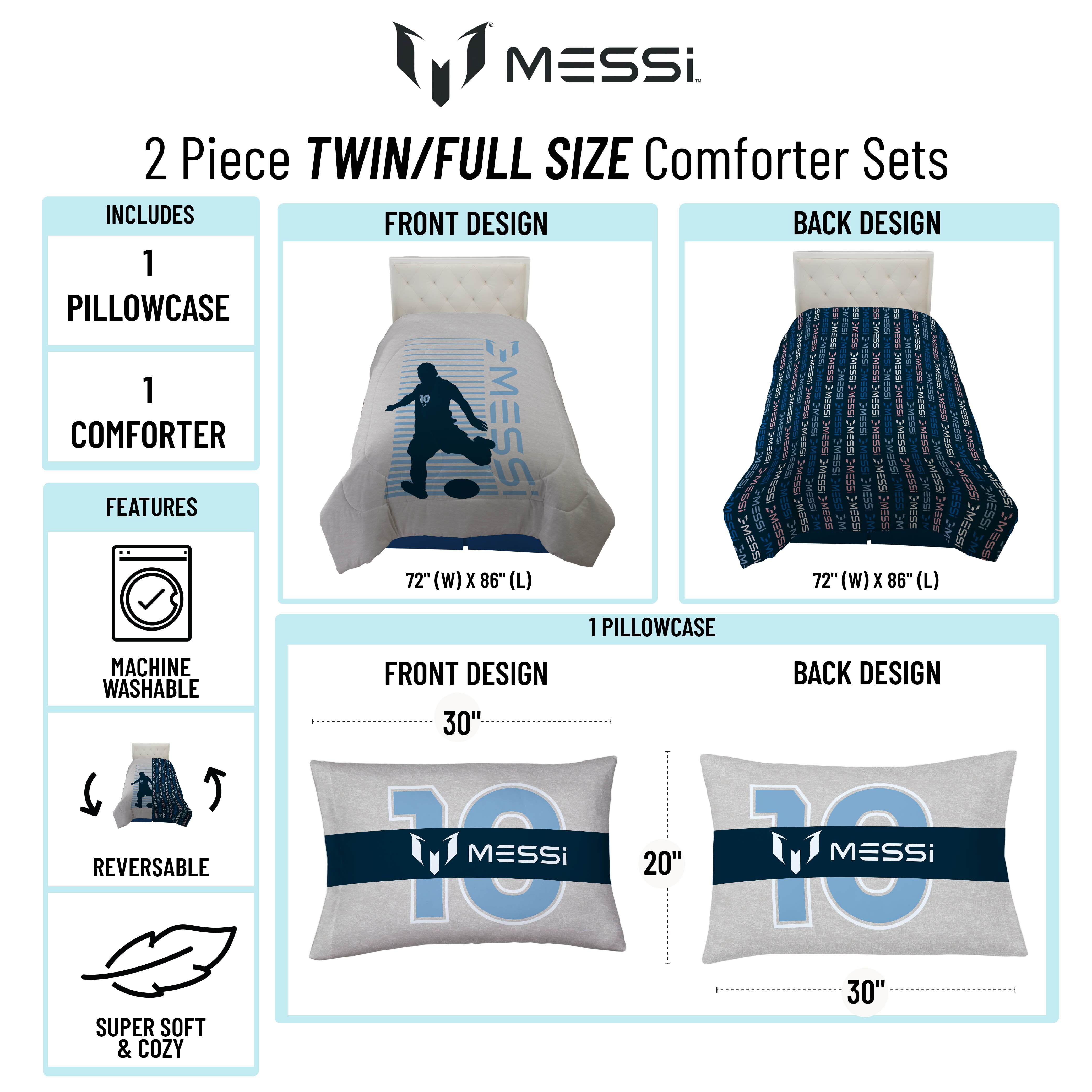 Messi Kids 2 Piece Grey Reversible Comforter and Pillowcase