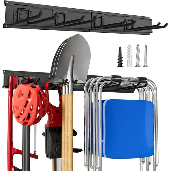 Garage Tool Organizer Wall Mount, 32 Inches Adjustable Heavy Duty Hooks Yard Shed Organizer Rack,6 Hooks