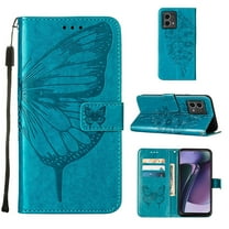 Feishell for Motorola Moto G Stylus 5G (2023) Flip Wallet Case,Butterfly & Flower Embossed Pattern PU Leather Magnetic Folio Flip Protective with Credit Card Slots Kickstand Slim Phone Case,Blue