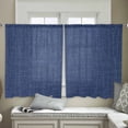 thumbnail image 4 of Vintage Navy Blue Semi Sheer Curtains 45 Inch Length 2 Panels Set,Farmhouse Retro Dark Solid Color Linen Texture Sheer Kitchen Curtain Voile Window Curtain for Living Room Bedroom Rod Pocket Drapes, 4 of 7