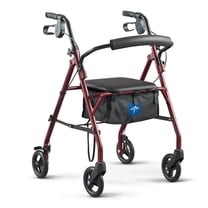 Medline Steel Rollator Walker with Seat for Seniors, Foldable, Burgundy