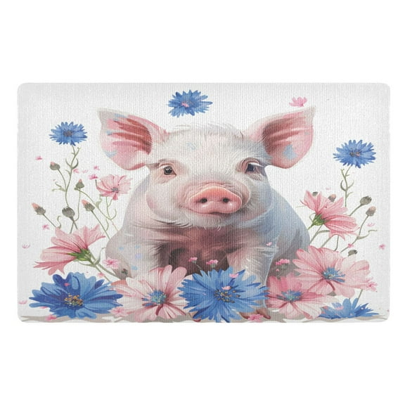 ALAZA Cute Pig in Floral Door Mat Outdoor Indoor Entrance Low Profile Floor Rugs 32"x20"
