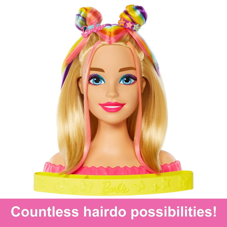 Barbie Deluxe Styling Head with Color Reveal Accessories and Blonde Neon Rainbow Hair Walmart